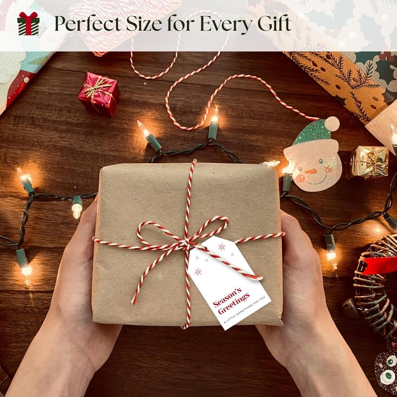 Paper Play Christmas Gift Tags - 80 Modern Text Holiday Tags with String, 8 Minimal Typography Designs - 350gsm Christmas Name Tags for Presents - Image 2